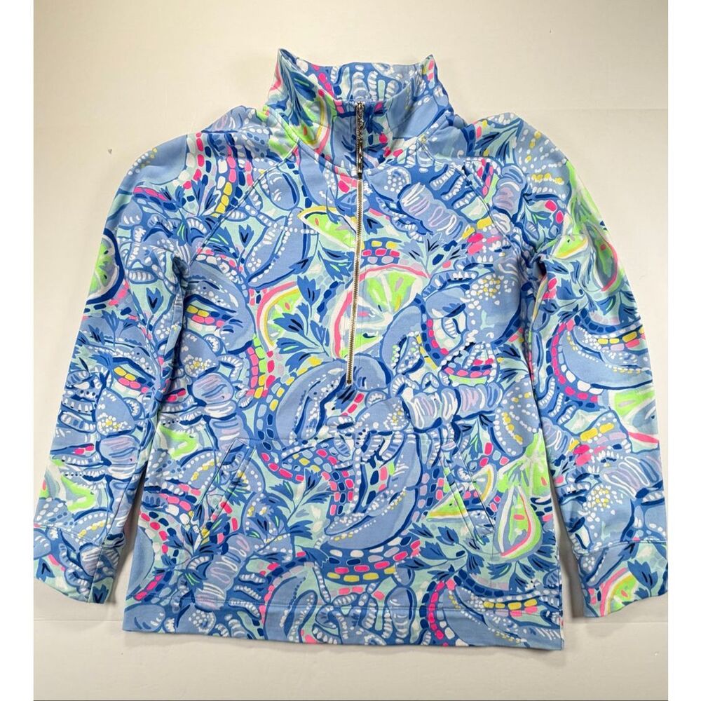 Lilly Pulitzer 1/4 Zip Skipper Popover Blue Peri Pinch Pinch UPF 50+ Size Medium